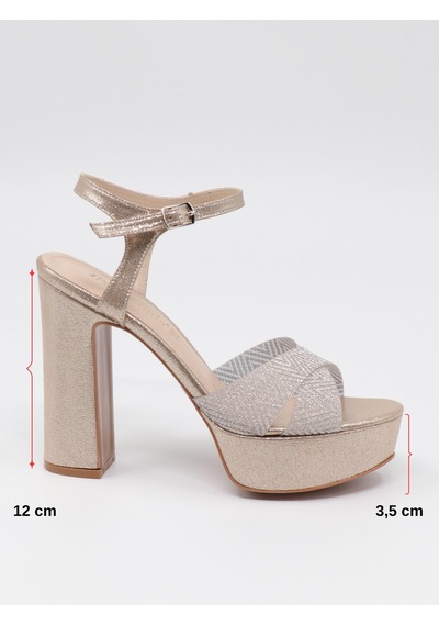 Nesilshoes Nesil Shoes Carel 2057 Altın Simli Platform Kadın Sandalet Altın Sim