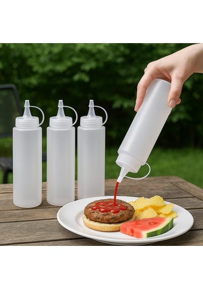 4 Adet Şeffaf Plastik Sosluk Ketçap Mayonez Sos Şişesi Tek Renk