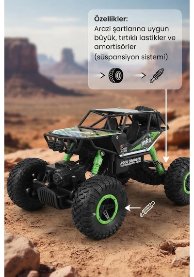 Racing Crew Max Rock Crawler 1:16 Ölçek 4wd Uzaktan Kumandalı Arazi Aracı 2.4 Ghz Oyuncak Araba Çok Renkli