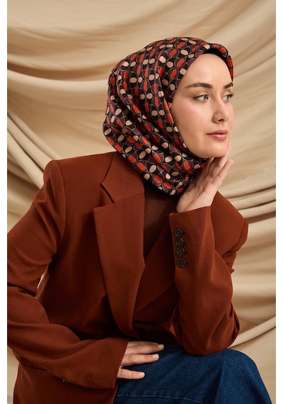 Silk Home Twill İpek Eşarp 11481-24 Siyah, Kırmızı, Gül Kurusu, Pudra