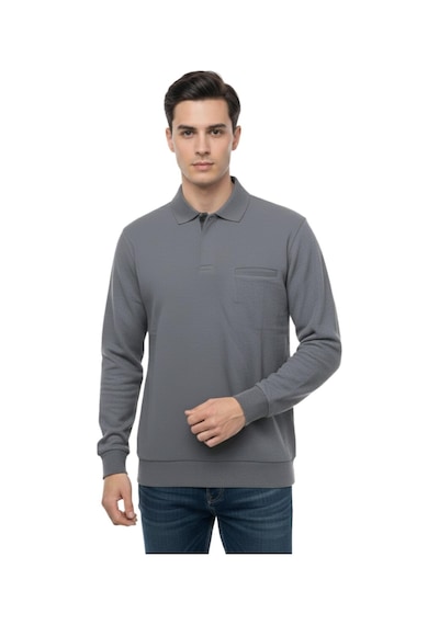 Baglan Erkek Büyük Beden Polo Yaka Cepli Selanik Sweatshirt Bgl-st04978 Gri