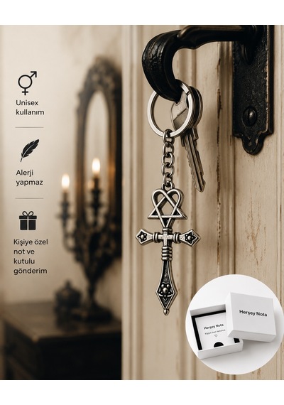 Hım Heartagram Gotik Tasarım Unisex Anahtarlık Vintage Metal Anahtarlık