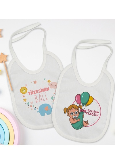 BK Kids Tiize Tasarımlı 2’li Beyaz Mama Önlüğü-1 Beyaz