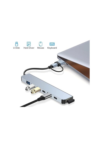 Infomax 7'si 1 Arada Usb Hub, Çift Girişli Usb A Ve Type-c Adaptör, 5 Gbps Usb 3.0, Alüminyum Gövde, Laptop Ve Macbook Uyumlu