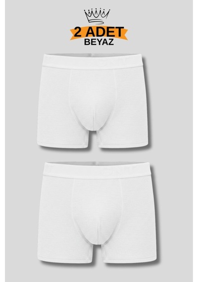 Cnt Erkek 2'li Likralı Boxer Beyaz Beyaz