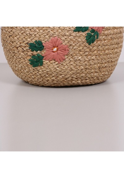 Karanfil Çiçek Desenli 33x25 Cm Deniz Sazı Sepet Bej