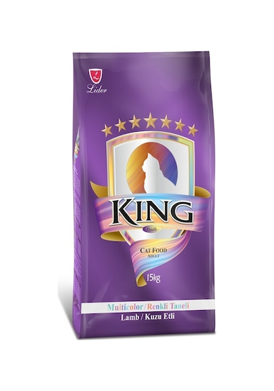 King Multicolor Renkli Taneli Kuzu Etli Yetişkin Kedi Maması  15 Kg