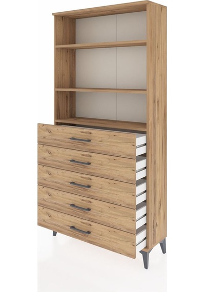 Arges Dolap 3 Raflı 5 Çekmeceli 88x30x182 Çam-çam Çam
