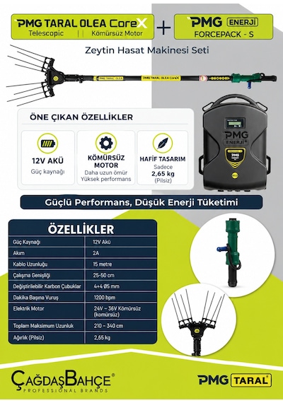 Taral Olea Core-x Teleskopik Sırt Tipi Akülü Zeytin Hasat Silkme Makinesi
