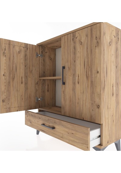 Arges Şifonyer 2 Raflı Tek Çekmeceli 2 Kapaklı 88x30x106 Çam-çam Çam