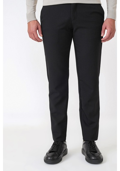 Comfort Fit Yan Cepli Esnek Pamuklu Siyah Pantolon P 1234