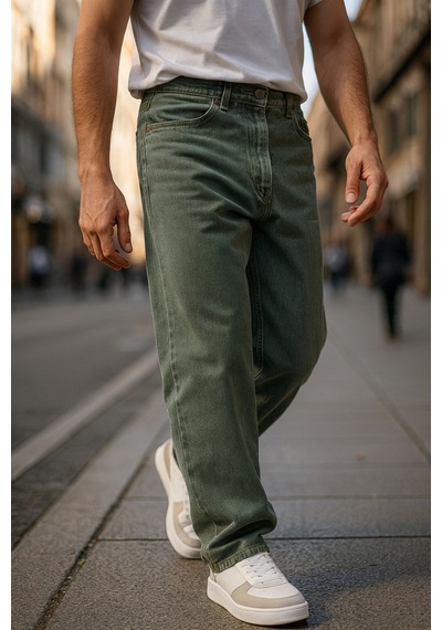 Cedy Denim Yüksek Kalite Baggy Fit Jean Leon Yüksek Bel Bol Kesim Kot Pantolon C352 Haki
