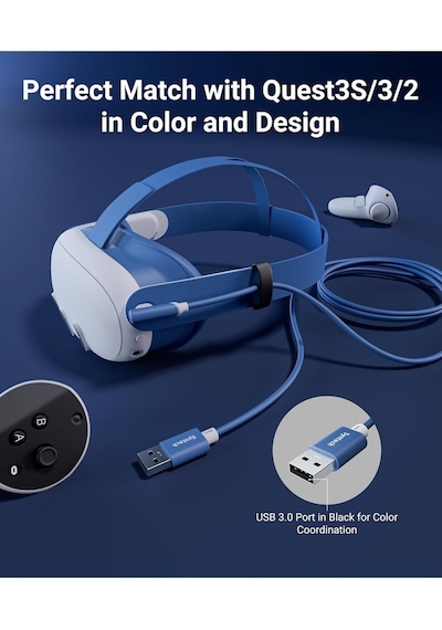 5 M Usb-c Vr Kablo Quest2/quest Pro/pico 4 Uyumlu Yüksek Hızlı Bağlantı Kablosu Mavi