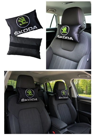 Skoda Araç Uyumlu Dijital Baskılı Seyahat Boyun Yastığı - Şık Tasarım Siyah