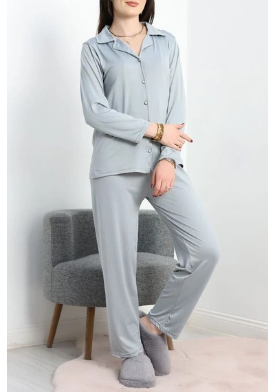 Seka Store Seka Milan Düğmeli Pijama Takımı Gri - 50728.1929. Çok Renkli