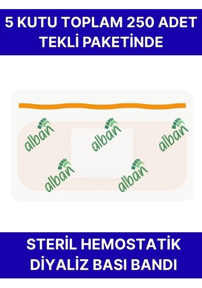 Steril Hemostatik Diyaliz Bandı 38mmx72mm, 250 Adet 5'li Paket
