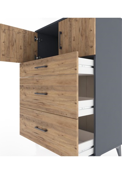 Hyperion Dolap Tek Raflı 3 Çekmeceli 2 Kapaklı 88x44x134 Antr... Antrasit