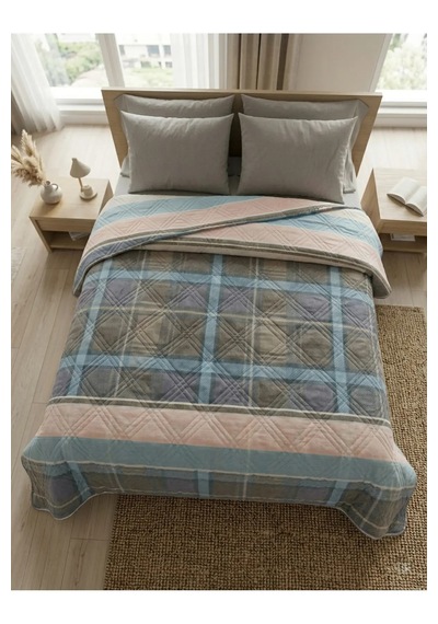 Elegancehome Desenli Yatak Örtüsü 200x220 Cm - Çift Kişilik Mikrofiber Yumuşak Dokulu Bej