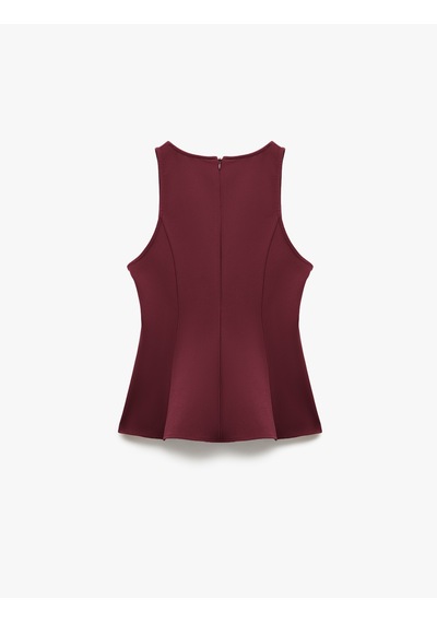 Koton Slim Fit Kolsuz Bisiklet Yaka Peplum Bluz Mor 6wak30003pw Mor