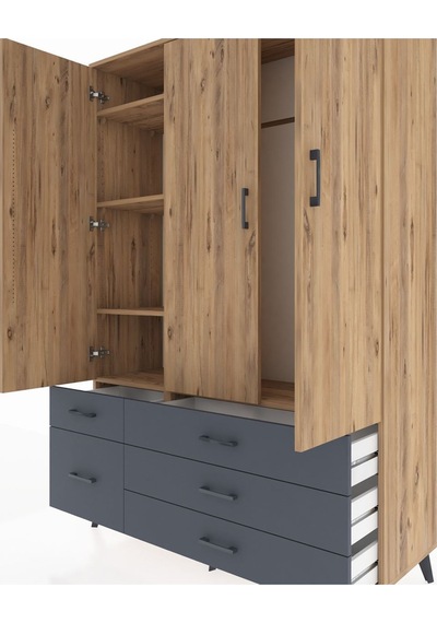Hyperion Dolap 5 Raflı 5 Çekmeceli Tek Askılı 132x44x195 Çam-çam/antrasit Atlas Çam/antrasıt Hyperion Dolap 5 Raflı 5 Çekmeceli Tek Askılı 132x44x195 Çam-çam/antrasit Atlas Çam/antrasıt