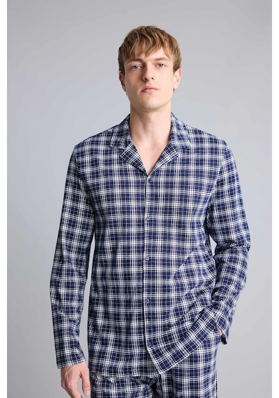 Defacto Regular Fit Ekose Desenli Uzun Kollu 2li Pijama Takımı H7538ax26aunv135 Lacivert-nv135
