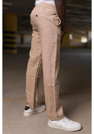 Beli Lastikli ve İplikli Linen Kumaş Keten Bol Paça İnce Yazlık Baggy Pantolon