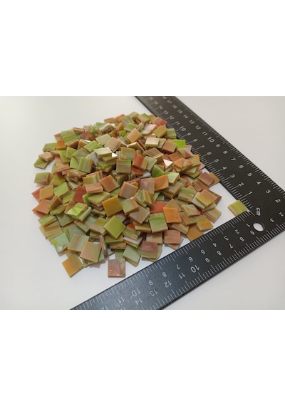 Yeşil Kırmızı Kare Vitray Cam Mozaik Taşı - Sanatsal Mozaik İçin Yaklaşık 10 X 10 Mm