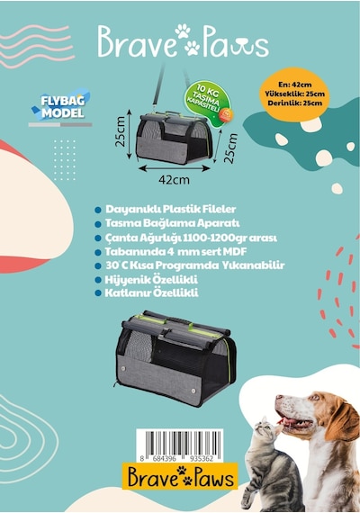 Brave Paws Flybag Model Perdeli Yırtılmaz Fileli Kedi ve Köpek Havayolu Taşıma Çantası - GriBrave Paws Flybag Model Perdeli Yırtılmaz Fileli Kedi ve Köpek Havayolu Taşıma Çantası - Gri
