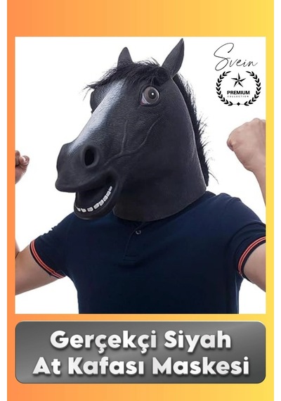 Kostüm Gerçekçi Siyah At Kafası Maskesi Tam Kafa Kostüm Maskesi Parti Maskeli Balo Komik Şaka