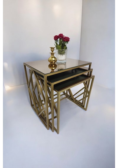 Venice Gold Metal Ayaklı Bronz Aynalı Zigon Sehpa
