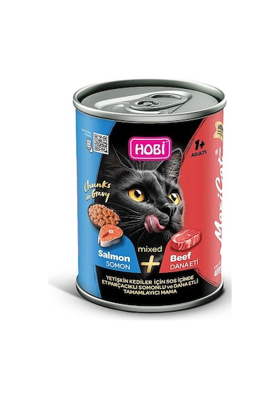 Hobi Maxicat Mixed Somon Ve Dana Etli Kedi Konservesi 400 Gr Gerçek Et Parçacıklı, Vitamin Destekli