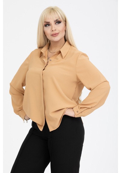 Pera Moda Jessica Büyük Beden Gömlek Taba
