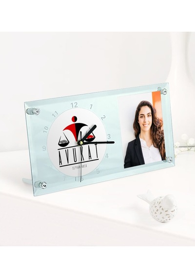 Kişiye Özel Avukat Temalı Masaüstü Cam Saat - 4