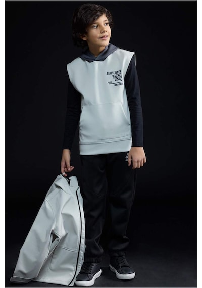 Defacto Erkek Çocuk Kapüşonlu Baskılı Skuba Dalgıç Kumaş Kolsuz Sweatshirt G6137a826spgr492 Gri-gr492