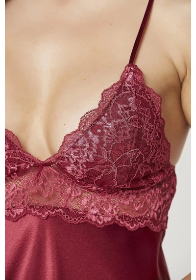 Pierre Cardin Saten Dantelli Gecelik 890 Bordo 001