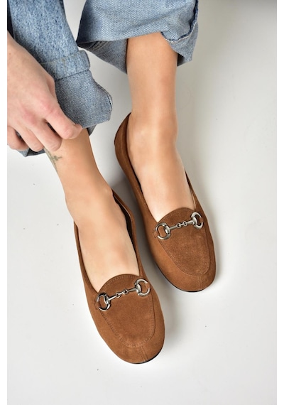 Fox Shoes R667001402 Taba Hakiki Deri Süet Kadın Babet Taba