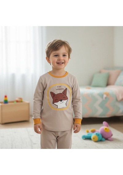 Bonbon Erkek Çocuk Tilki Baskılı Uzun Kollu 2'li Takım Cb1071 Ten Rengi