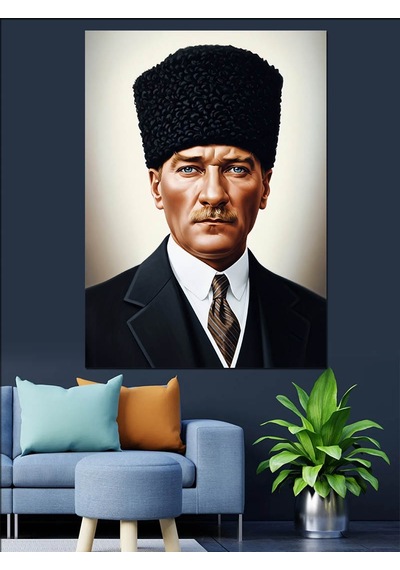 Siyah Arkaplan Atatürk Portresi Dekoratif Kanvas - Mdf Ahşap Tablo