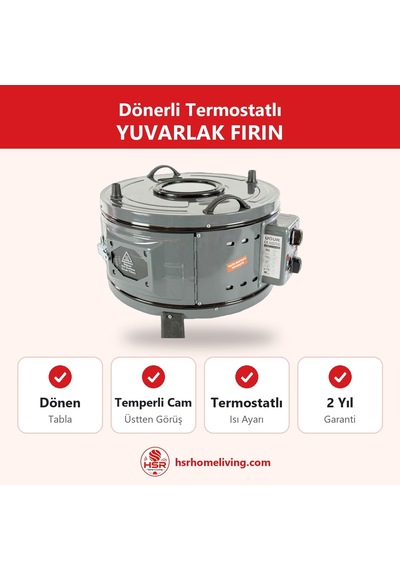 Hsr Home Living Üstten Camlı Orta Boy 40 L Dönerli Termostatlı Davul Fırın