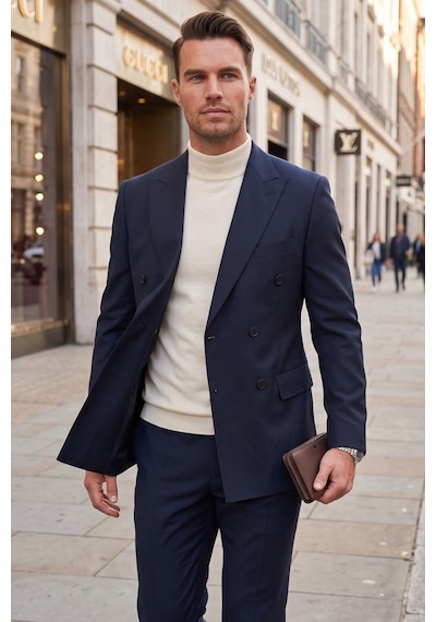 Deepsea Erkek Slim Fit Kruvaze Lacivert Takım Elbise Likralı Spor Şık Business 2702414