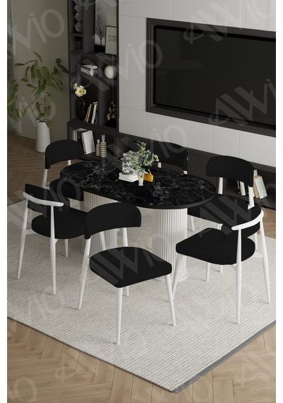 Avvio Lea Bohem Ayak Beyaz Polo Sandalye 80x160 Mutfak Masa Sandalye Takımı Siyah Mermer Avvio Lea Bohem Ayak Beyaz Polo Sandalye 80x160 Mutfak Masa Sandalye Takımı Siyah Mermer