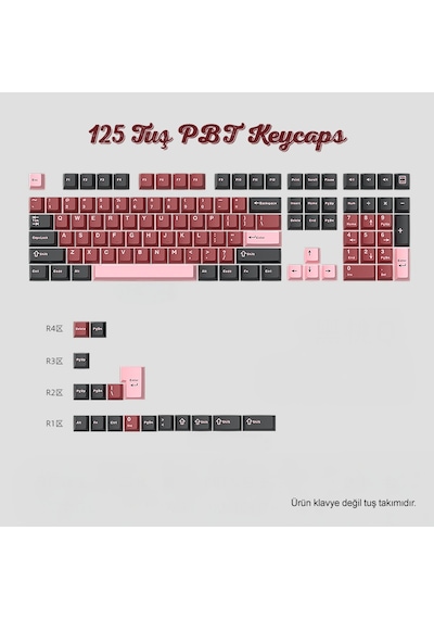 125 Tuş Pbt Keycaps Tuş Takımı Siyah Pembe Kırmızı Üç Renkli Mekanik Ve Manyetik Klavye Tuş Başlığı Seti