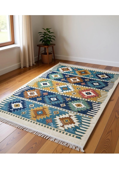 Etnik Desenli Modern Halı Dekoratif Kilim Çok Renkli