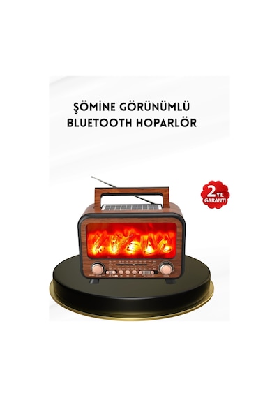 Hubrendy Tekno Alev Işığı Efektli Solar Bluetooth Hoparlör Radyo Destekli Taşınabilir Model