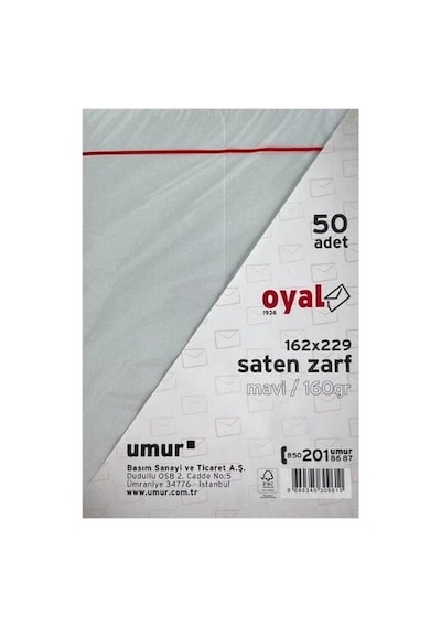 Oyal 08474 162 X 229 160 Gr 50'lı Mavi Saten Zarf