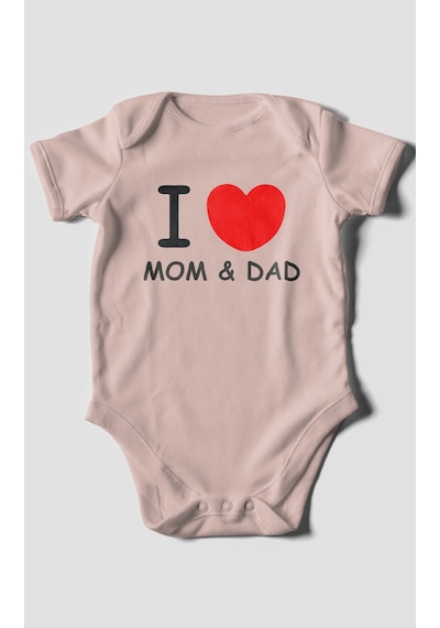 I Love Mom And Dad Baskılı Bebek Zıbını Çıtçıtlı Body %100 Pamuk Kısa Kol Pastel Pembe