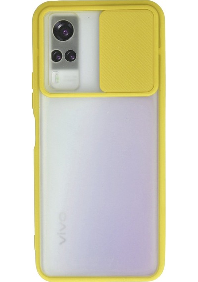 Newface Vivo Y53s Kılıf Palm Buzlu Kamera Sürgülü Silikon - Sarı Sarı
