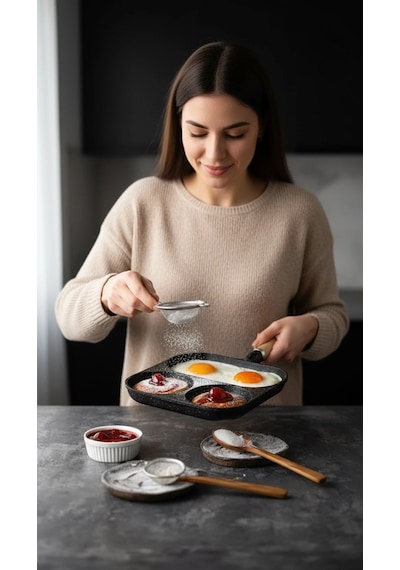 Krep Ve Omlet Tavası 3 Bölmeli Döküm Renkli