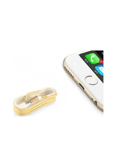 İphone Örgü Şeklinde Renkli Çelik Şarj Data Kablosu - Gold