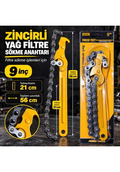 Yağ Filitre Zincirli Filitre Sökme Anahtarı 9 İnçh Sap Kısmı : 21 Cm Toplam Uzunluk :56 Cm Kısa Tip